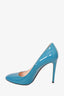 Prada Blue Patent Round Toe Heels Size 39.5