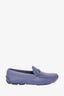 Prada Blue Saffiano Leather Logo Buckle Rounded Loafers Size 8.5