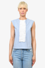 Prada Blue/White Houndstooth Cotton Front Ruffle Sleeveless Top Size 44