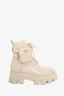 Prada Cream Leather Combat Boot with Zip Pouch Size 38.5