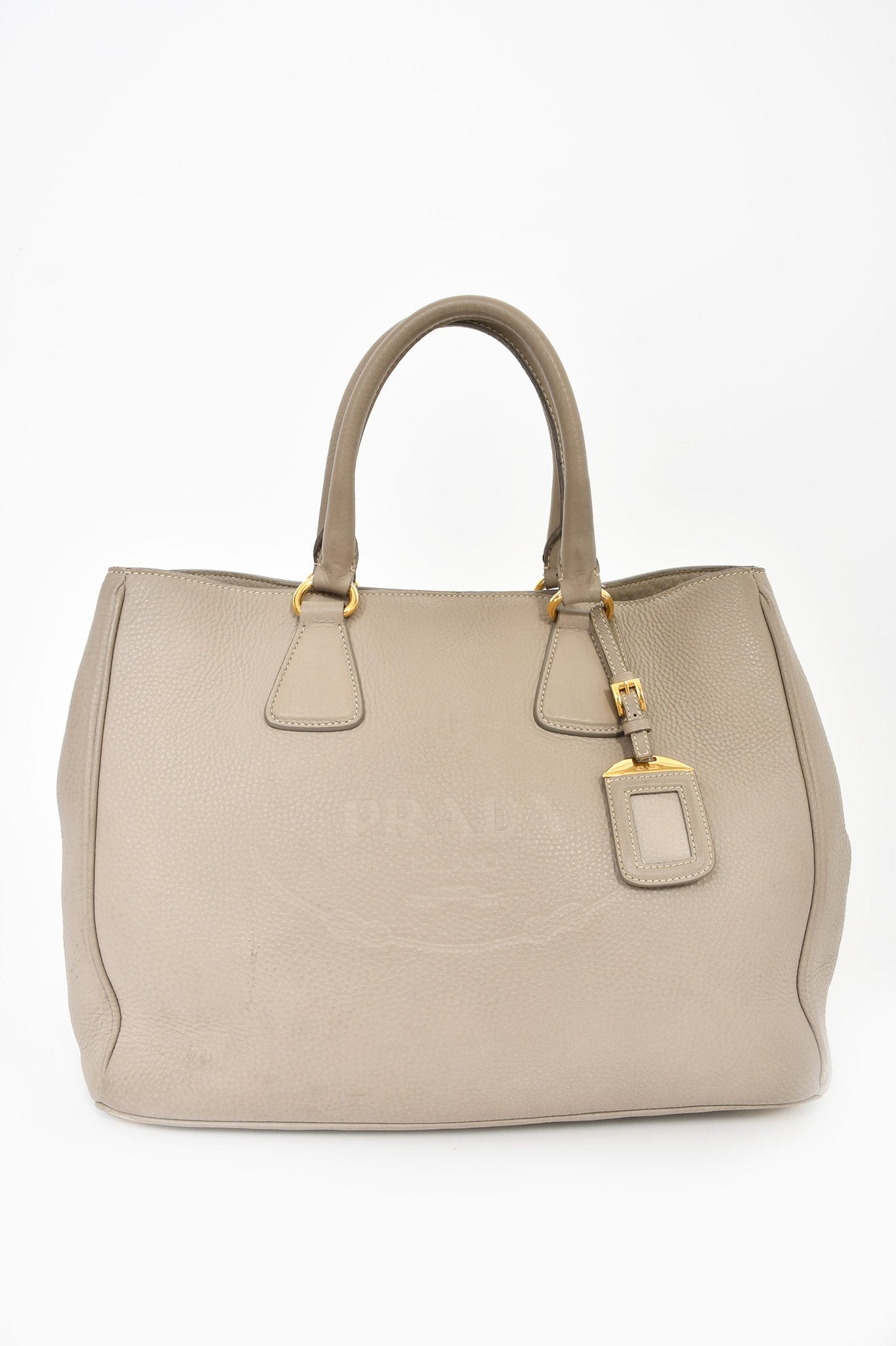 Prada Grey Leather Top Handle Tote With Embossed Logo Mine Yours