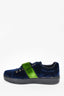 Prada Navy Blue Velvet Green Buckle Sneakers Size 38.5