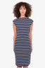 Prada Navy/White Cotton Striped Sleveless Midi Dress Size 38