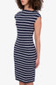 Prada Navy/White Cotton Striped Sleveless Midi Dress Size 38