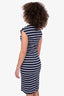 Prada Navy/White Cotton Striped Sleveless Midi Dress Size 38