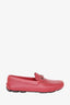 Prada Red Saffiano Leather Logo Buckle Rounded Loafers Size 8.5