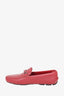 Prada Red Saffiano Leather Logo Buckle Rounded Loafers Size 8.5