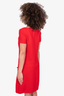 Prada Red Wool Drop-Waist Gold Button Shift Dress Size 42