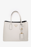 Prada White Saffiano Leather Medium Double Tote with Strap