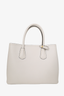 Prada White Saffiano Leather Medium Double Tote with Strap