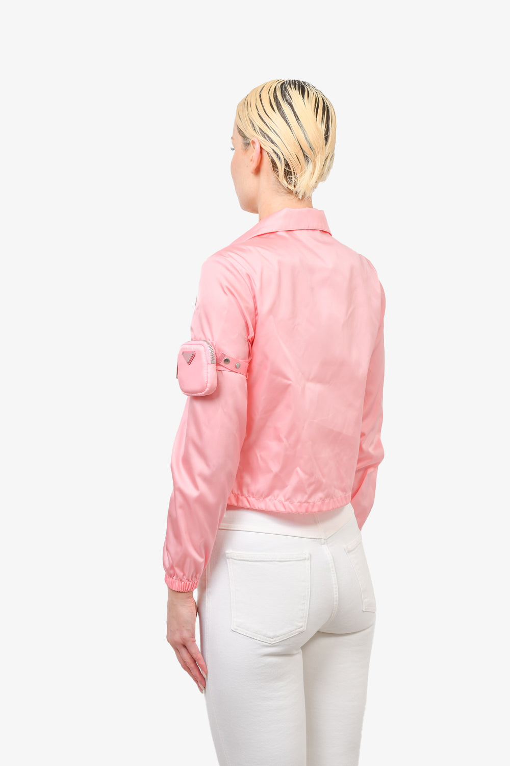 Prada Pink Re-Nylon Zip-Up Jacket w/ Zip Pouch sz 36