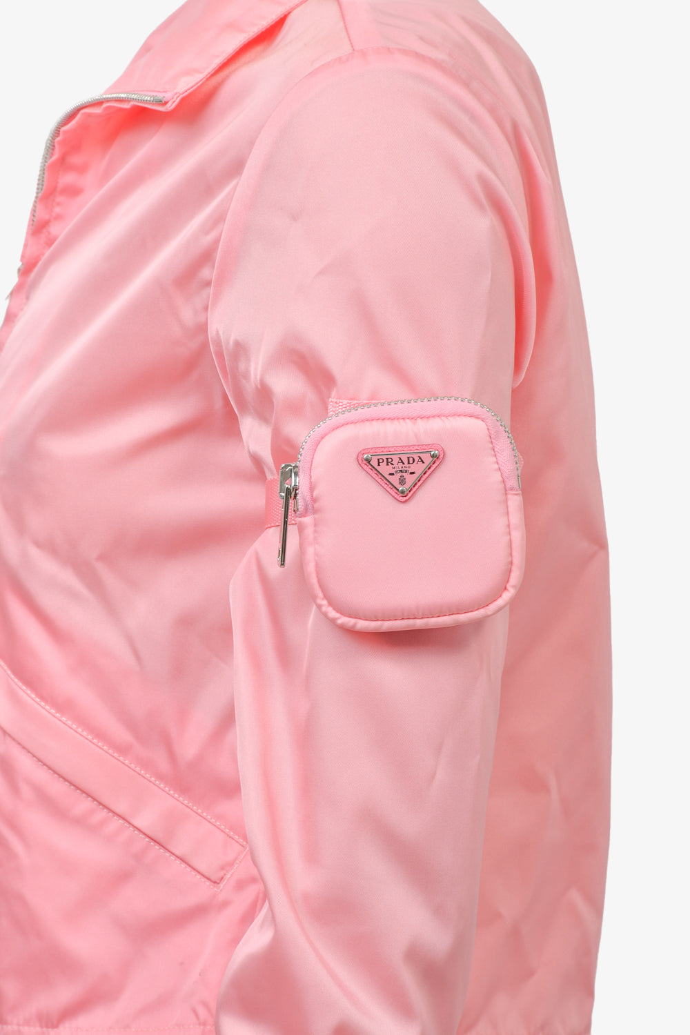 Prada Pink Re-Nylon Zip-Up Jacket w/ Zip Pouch sz 36