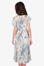 Red Valentino White/Blue Printed Button Down Pleated Maxi Dress Size 40