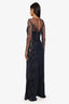 Reem Acra Navy Silk Beaded Sequin & Mesh Long Dress Size 10