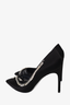 Rene Caovilla Black Satin Pearl/Crystal Embellished Heels Size 39