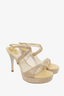 Rene Caovilla Gold Leather Crystal Embellished Strappy Sandals Size 39