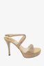 Rene Caovilla Gold Leather Crystal Embellished Strappy Sandals Size 39