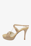 Rene Caovilla Gold Leather Crystal Embellished Strappy Sandals Size 39