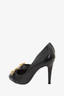 Roberto Cavalli Black Leather Heels with Gold Jaguar Head Size 36.5