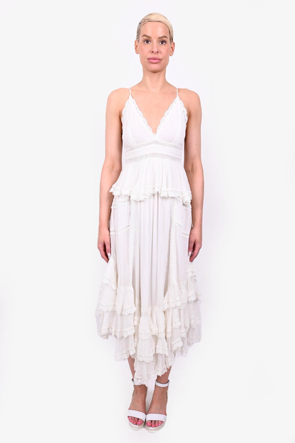 Rococo Sand White Eyelet Tiered Ruffle Maxi Dress Size S – Mine & Yours