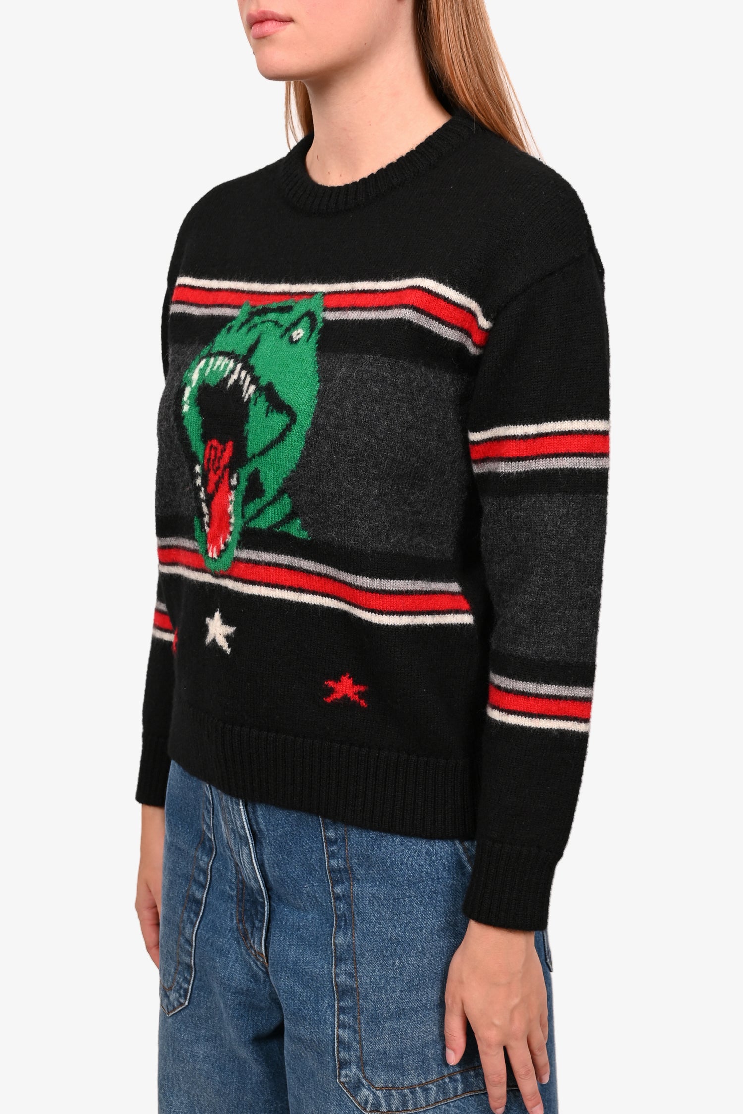Saint Laurent 2017 Black Grey Wool Dinosaur Sweater Mine Yours