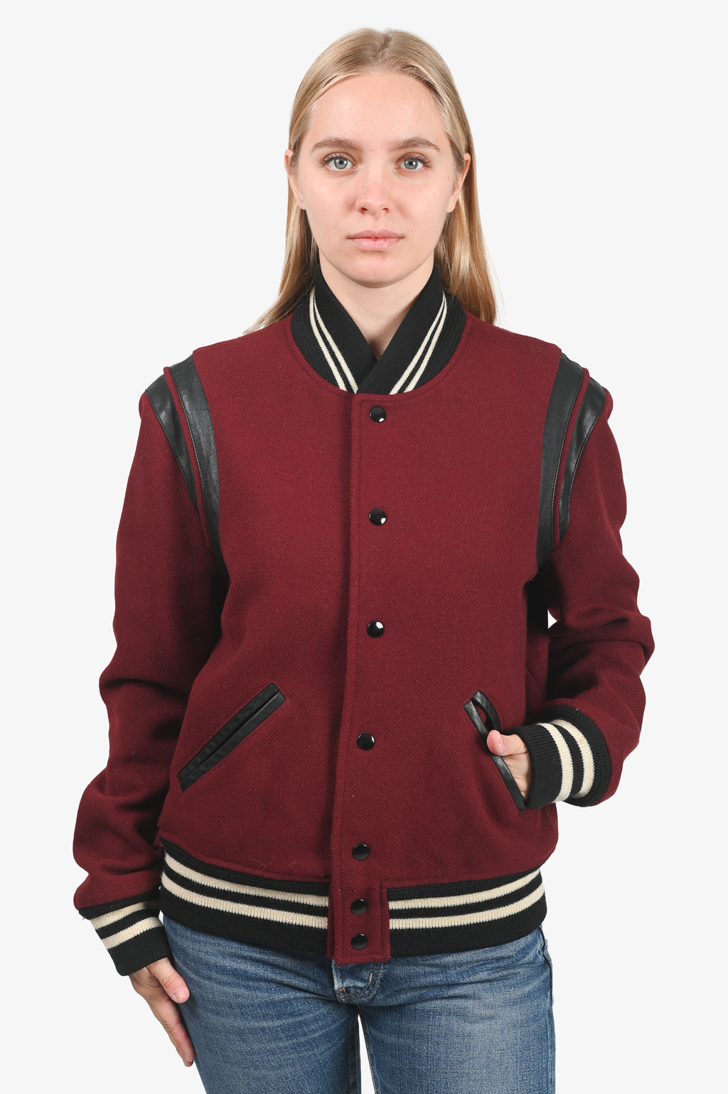 Saint Laurent Burgundy Varsity Jacket Size 48 – Mine & Yours