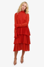 See By Chloe Orange Ruffled Tiered Long-Sleeve Dress Size 40 with Slip