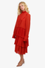 See By Chloe Orange Ruffled Tiered Long-Sleeve Dress Size 40 with Slip