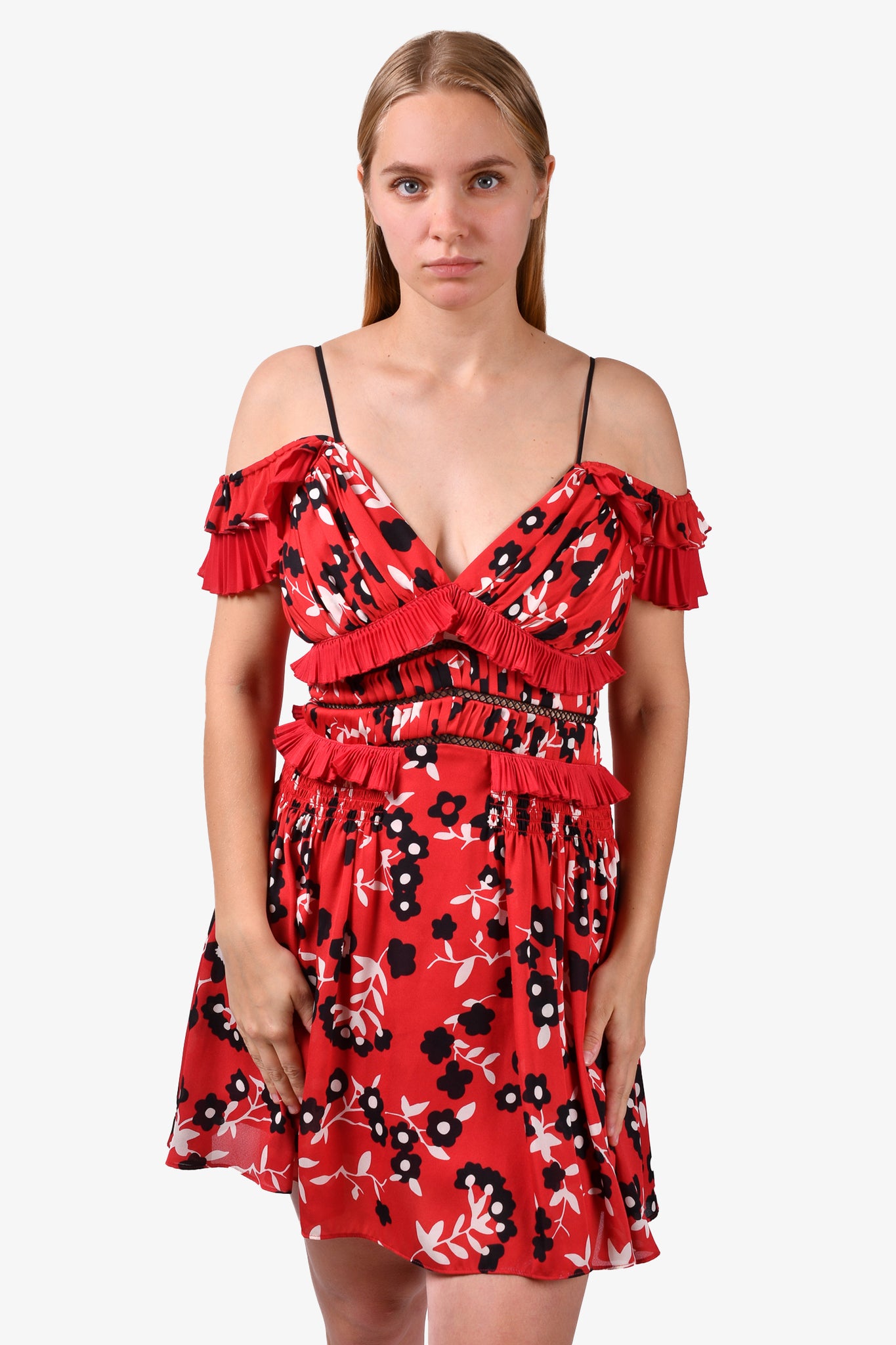 Self portrait red floral best sale mini dress