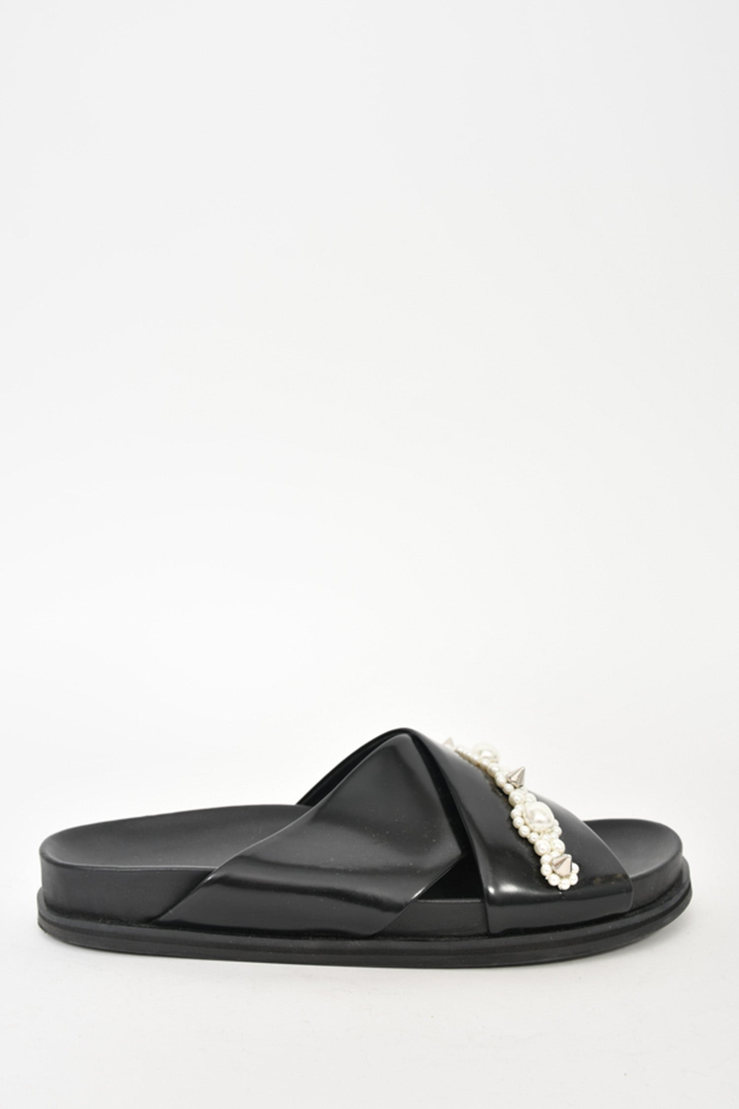 Simone Rocha Black Leather Crossover Pearl Embellished Sandals sz