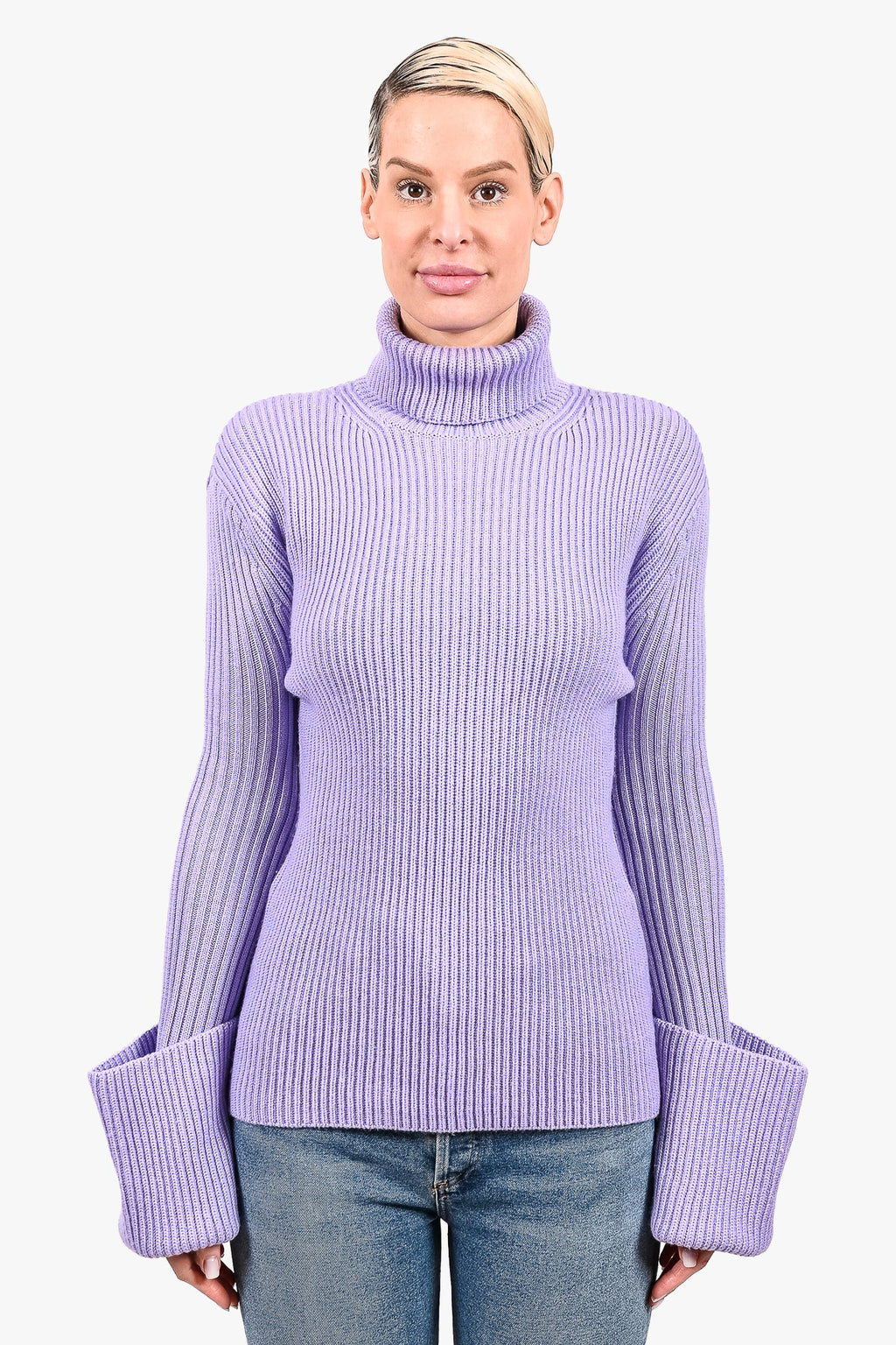 St. John Purple Wool Flared Cuff Sleeve Turtleneck Sweater sz S – Mine ...