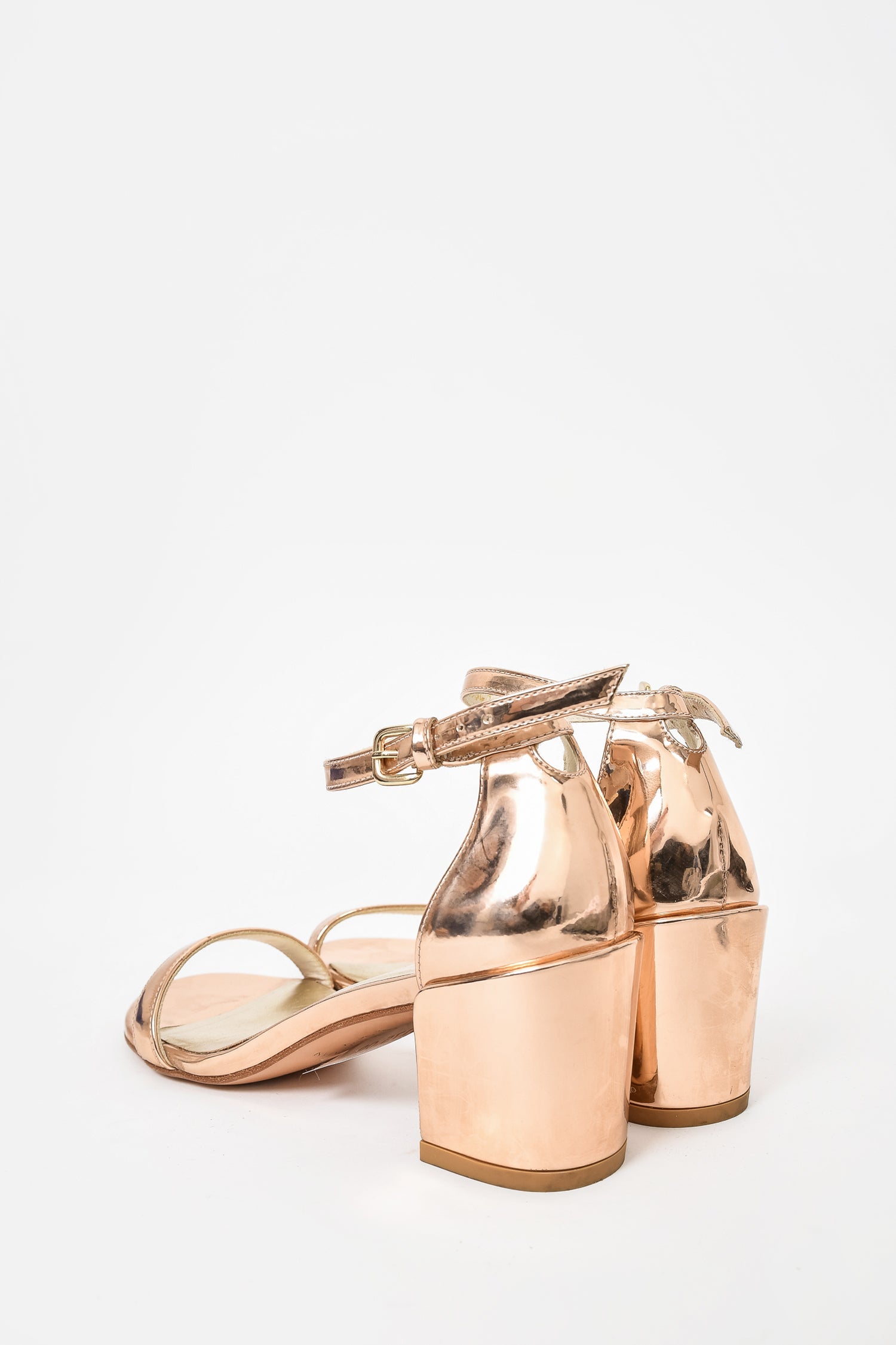 Stuart Weitzman Rose Gold Ankle Strap Block Heel Size 5.5 Mine Yours