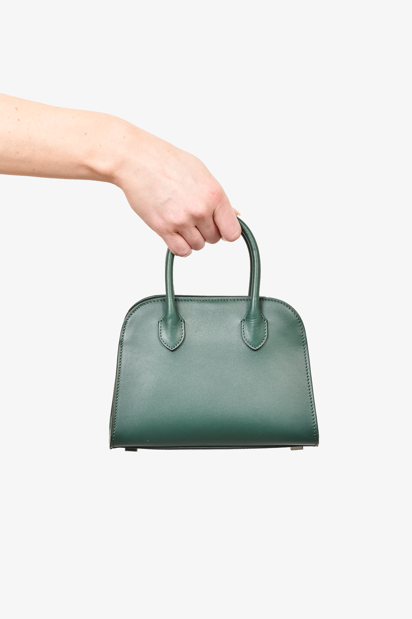 The Row Forest Green Margaux Mini 7.5 Top Handle Bag