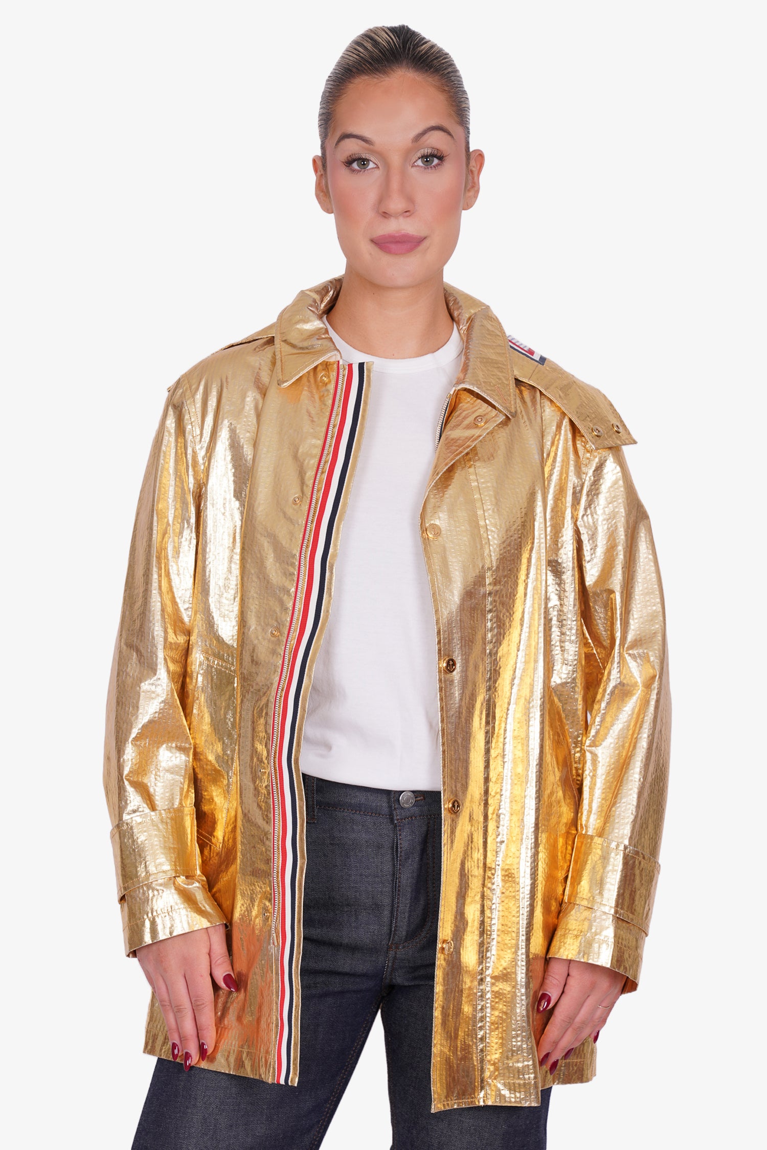 Gold metallic raincoat hotsell