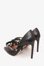 Valentino Black Leather Rockstud Belted Heels Size 37