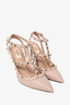 Valentino Dusty Rose Grained Leather Gold Rockstud Cage Heels Size 38.5