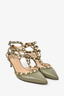 Valentino Green Leather Rockstud Cage Heels Size 37.5