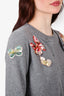 Valentino Grey Cashmere/Virgin Wool Butterfly Embellished Cardigan + Sleeveless Top Set Size L