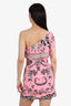 Versace 2010 Pink Butterfly Printed One Shoulder Belted Mini Dress Size 40