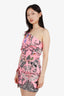 Versace 2010 Pink Butterfly Printed One Shoulder Belted Mini Dress Size 40