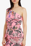 Versace 2010 Pink Butterfly Printed One Shoulder Belted Mini Dress Size 40