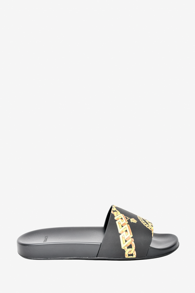 Versace Black Gold Printed Slides Size 45 Mens Mine Yours