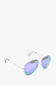 Victoria Beckham Silver Aviator Sunglasses with Purple Mirror Lens