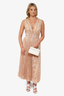 Zimmermann Nude Pleated Stripe V-Neck Maxi Dress Size 4