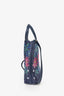 Chloe Navy Blue/Pink Linen Floral Perforated 'Kamila' Tote with Strap