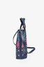 Chloe Navy Blue/Pink Linen Floral Perforated 'Kamila' Tote with Strap