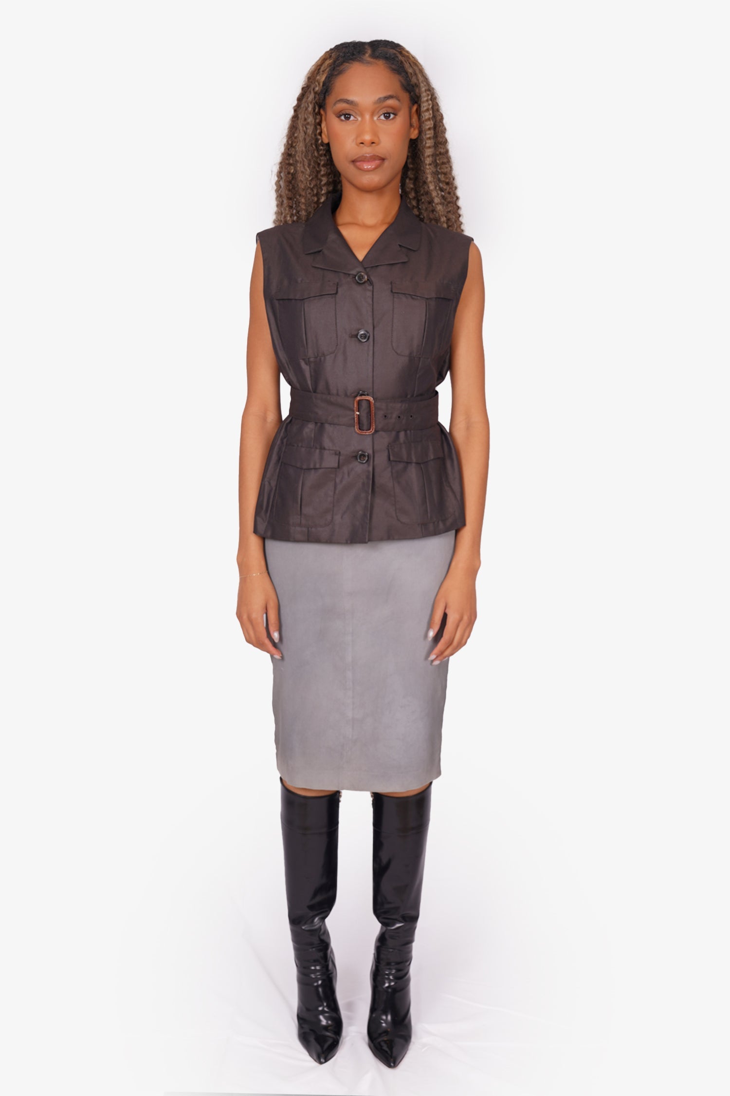 S Max Mara Brown Sleeveless Jacket Size 38 Mine Yours