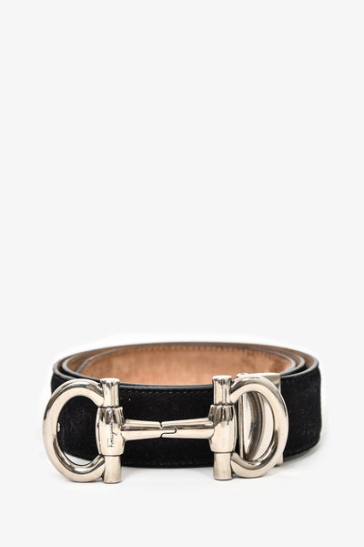Salvatore Ferragamo Black Suede Belt SHW Mine Yours