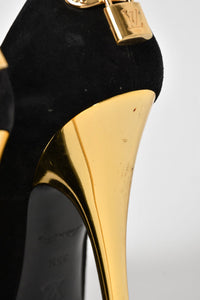 Louis Vuitton Black Suede Gold Plate Peep Toe Pumps Size 36 Louis