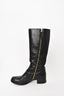 Prada Black Leather Riding Boots with Gold Buckle Size 39